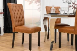 Chesterfield Stuhl CASTLE braun Kunstleder schwarz Gummiholz Ziernieten