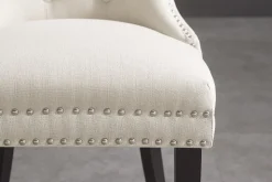 Chesterfield Stuhl CASTLE beige Leinen Massivholz Ziernieten mit Komfortgriff