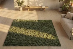 3D Hochflor Teppich DUNE 230x160cm dunkelgrün Hoch-Tief-Effekt