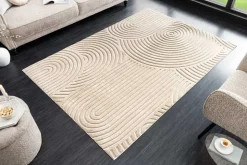 3D strukturierter Kurzflor Teppich ART DECO 230x160cm beige Hoch-Tief-Effekt