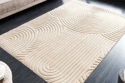 3D strukturierter Kurzflor Teppich ART DECO 230x160cm beige Hoch-Tief-Effekt