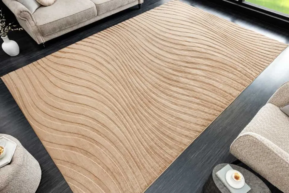 3D strukturierter Kurzflor Teppich WAVE 230x160cm beige Hoch-Tief-Effekt