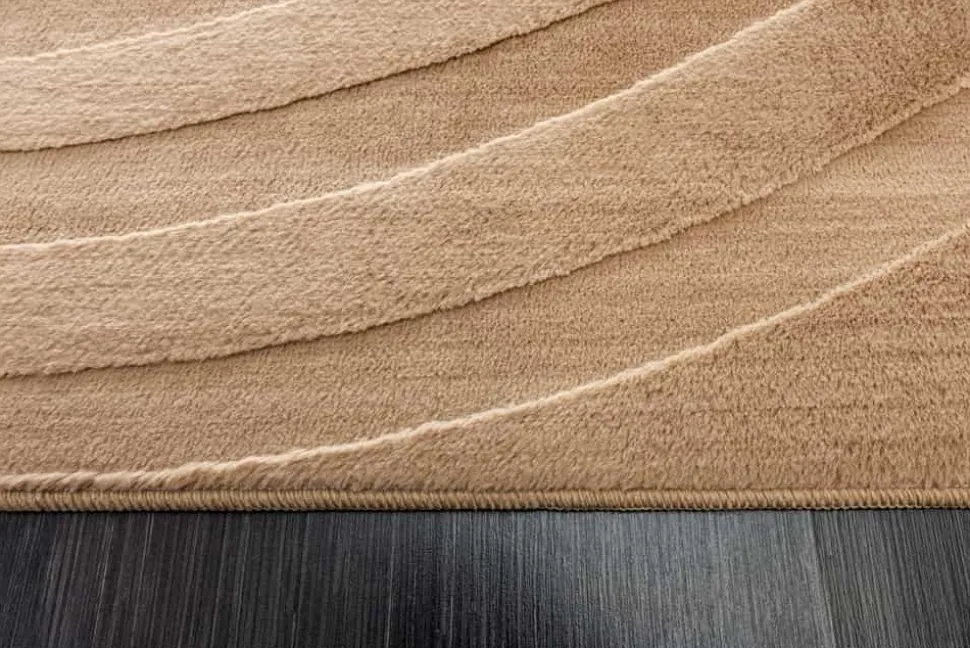 3D strukturierter Kurzflor Teppich WAVE 230x160cm beige Hoch-Tief-Effekt
