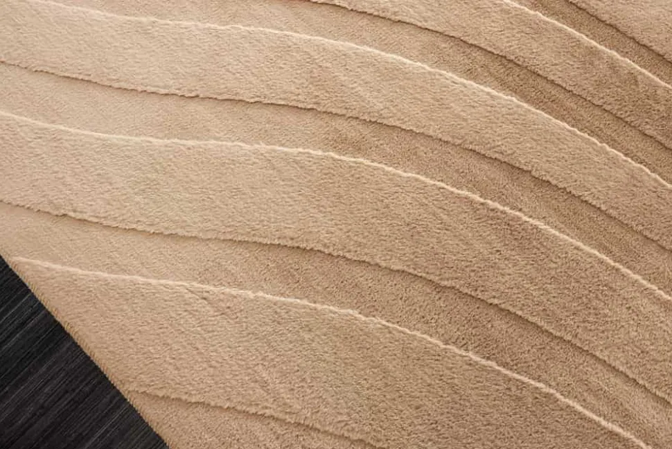 3D strukturierter Kurzflor Teppich WAVE 230x160cm beige Hoch-Tief-Effekt