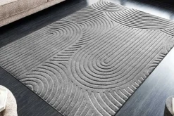 3D strukturierter Kurzflor Teppich ART DECO 230x160cm grau Hoch-Tief-Effekt