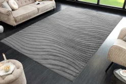 3D strukturierter Kurzflor Teppich WAVE 230x160cm anthrazit Hoch-Tief-Effekt