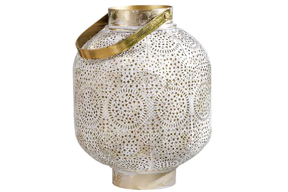 Deko Windlicht ORIENT 25cm gold Metall mit Patina handmade Laterne
