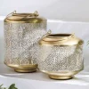 Deko Windlicht ORIENT 25cm gold Metall mit Patina handmade Laterne