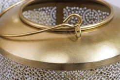 Deko Windlicht ORIENT 25cm gold Metall mit Patina handmade Laterne