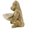 Deko-Figur GORILLA 40cm gold beige handmade mit Schale im Blatt-Design