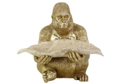 Deko-Figur GORILLA 40cm gold beige handmade mit Schale im Blatt-Design