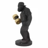 Deko-Figur KING APE 30cm schwarz gold Gorilla mit Hantel handmade