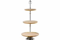 Dekorative Etagere PURE NATURE 68cm silber Mangoholz handmade drei Etagen