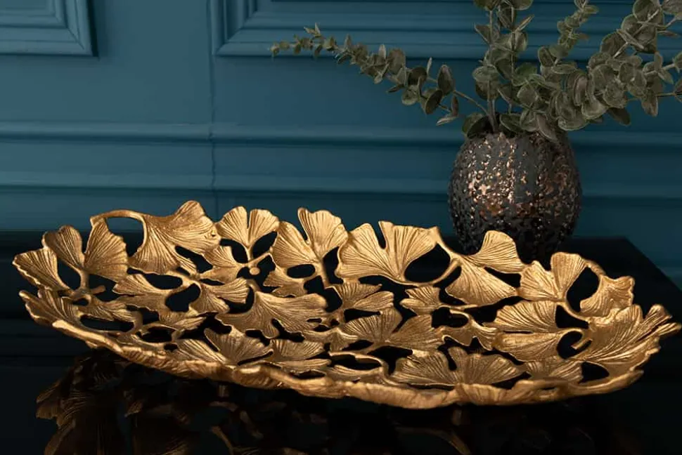 Dekorative Schale GINKGO LEAFS 40cm gold handmade Metall