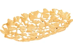 Dekorative Schale GINKGO LEAFS 40cm gold handmade Metall