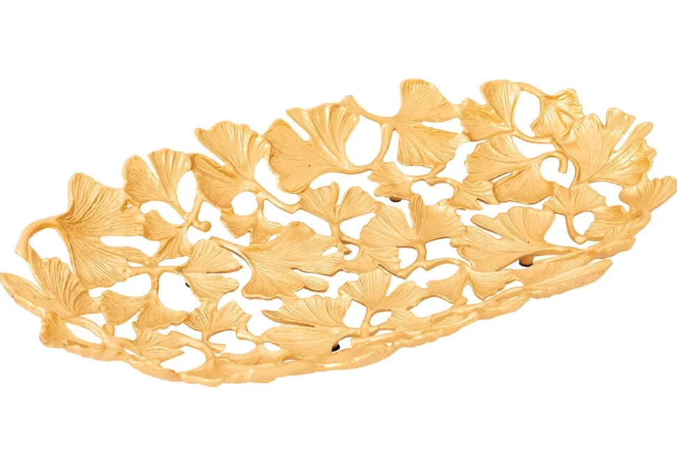 Dekorative Schale GINKGO LEAFS 40cm gold handmade Metall