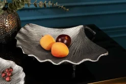 Dekorative Schale GINKGO 45cm silber handmade Metall