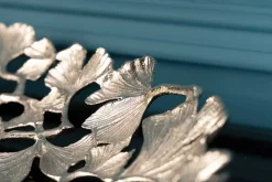 Dekorative Schale GINKGO LEAFS 40cm silber handmade Metall