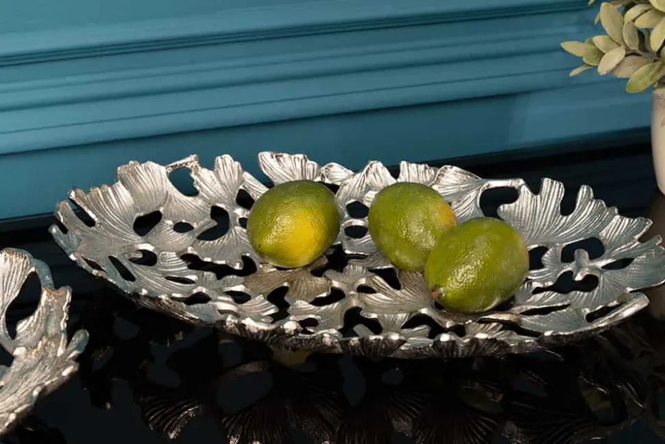 Dekorative Schale GINKGO LEAFS 40cm silber handmade Metall