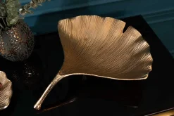 Dekorative Schale GINKGO 45cm gold handmade Metall