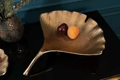 Dekorative Schale GINKGO 45cm gold handmade Metall