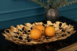 Dekorative Schale GINKGO LEAFS 50cm gold handmade Metall