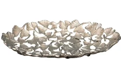 Dekorative Schale GINKGO LEAFS 50cm silber handmade Metall