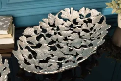 Dekorative Schale GINKGO LEAFS 50cm silber handmade Metall