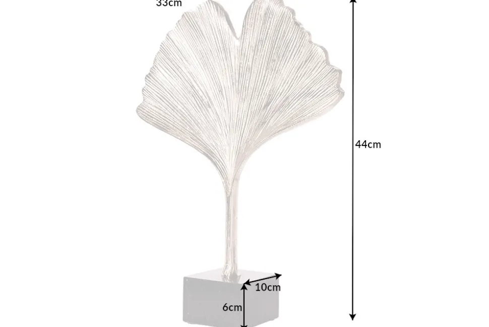 Dekorative Skulptur GINKGO LEAF 45cm silber handmade Metall mit Marmorsockel