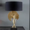 Dekorative Tischlampe GINKGO 62cm schwarz gold Metall Skulptur Leuchte mit Marmorfuß