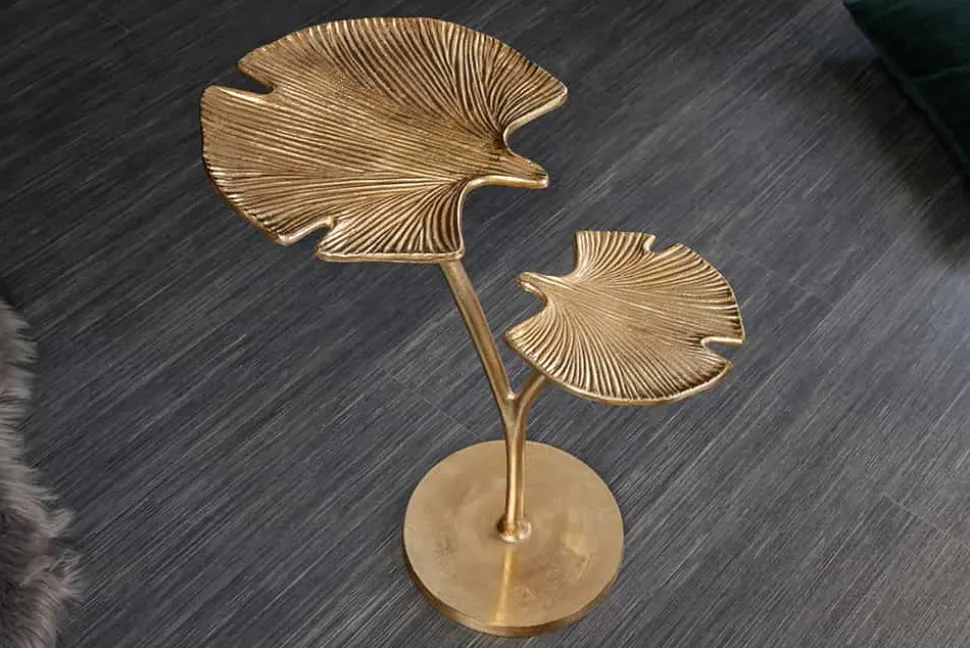 Dekorativer Beistelltisch GINKGO LEAFS 50cm gold handmade Metall