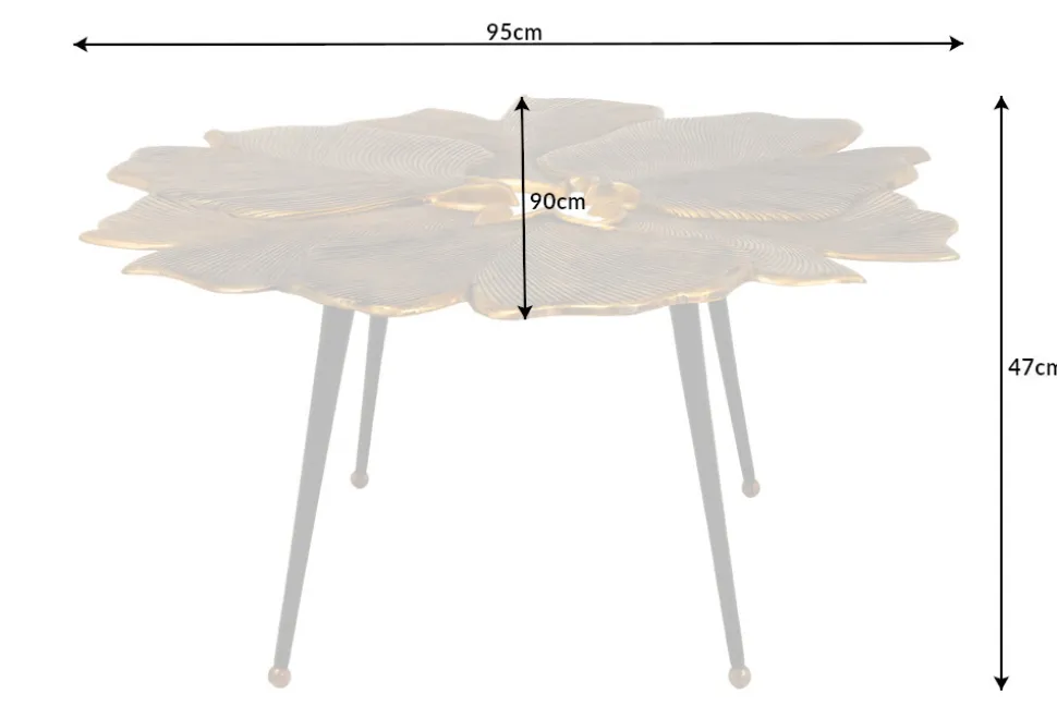 Dekorativer Couchtisch GINKGO 95cm gold schwarz handmade Metall