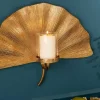 Dekorativer Kerzenhalter GINKGO 44cm gold handmade Metall Wandteelicht