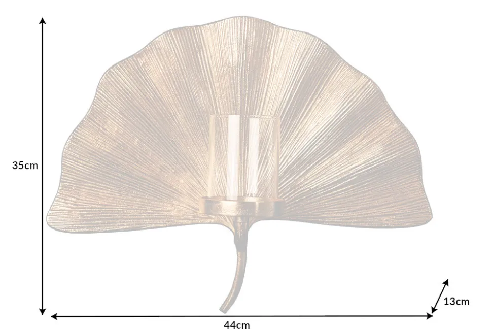 Dekorativer Kerzenhalter GINKGO 44cm gold handmade Metall Wandteelicht