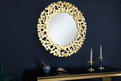 Dekorativer Wandspiegel COINS 80cm XL antik gold rund aus Metall handmade