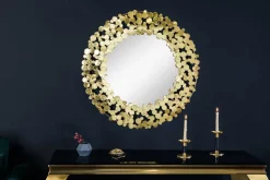 Dekorativer Wandspiegel COINS 80cm XL antik gold rund aus Metall handmade