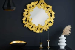 Dekorativer Wandspiegel GINKGO LEAFS L 70cm gold rund aus Metall handmade