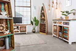 Dekoratives Bootsregal JAKARTA 190cm bunt Massivholz aus recycelten Fischerbooten Bücherregal