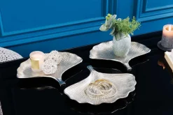 Dekoratives Schalen 3er Set GINKGO 30cm silber handmade Metall