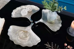 Dekoratives Schalen 3er Set GINKGO 30cm silber handmade Metall