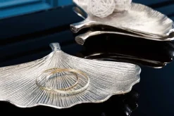 Dekoratives Schalen 3er Set GINKGO 30cm silber handmade Metall