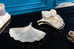 Dekoratives Schalen 3er Set GINKGO 30cm silber handmade Metall