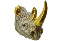 Deko-Wandfigur RHINO 40cm gold handmade Nashorn-Skulptur
