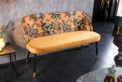 Design Bank PRÊT-À-PORTER gelb Samt florales Muster und goldene Fußkappen