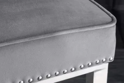 Design Barhocker CASTLE DELUXE grau Samt silber Edelstahl mit Lehne Chesterfield