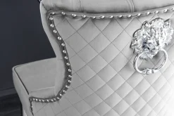 Design Barhocker CASTLE DELUXE grau Samt silber Edelstahl mit Lehne Chesterfield