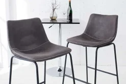 Design Barhocker DJANGO vintage grau Microfaser mit Lehne Eisengestell schwarz
