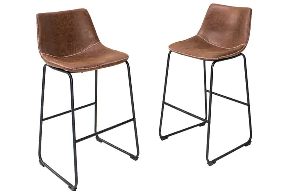 Design Barhocker DJANGO vintage braun Microfaser mit Lehne Eisengestell schwarz