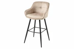 Design Barhocker EUPHORIA champagner greige Samt schwarze Metallbeine Barstuhl mit Lehne