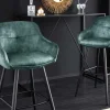 Design Barhocker EUPHORIA petrol Samt schwarze Metallbeine Barstuhl mit Lehne